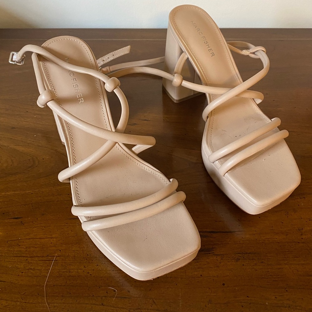 Marc Fisher Nude Beige Strappy Block Heel Sandals